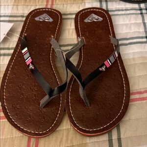 Roxy Brown Sandals with Pink and Black Straps